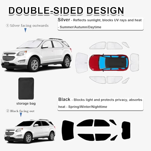Image of KMF Windshield Sun Shade Replacement for Chevy Equinox Accessories 2010-2017, Side Window Sun Shade Cover Sun Visor Shield Cover, Rear Window Sunshade for Camping UV Block and Privacy Protect