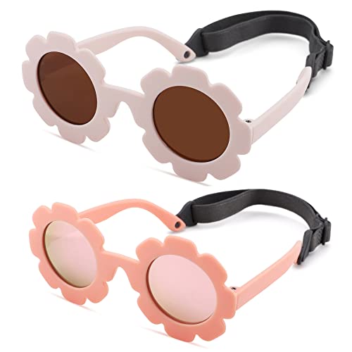 Image of Hycredi Flexible Bendable Flower Baby Polarized Sunglasses with Strap for Newborn Infant Girls Age 0-24 Months