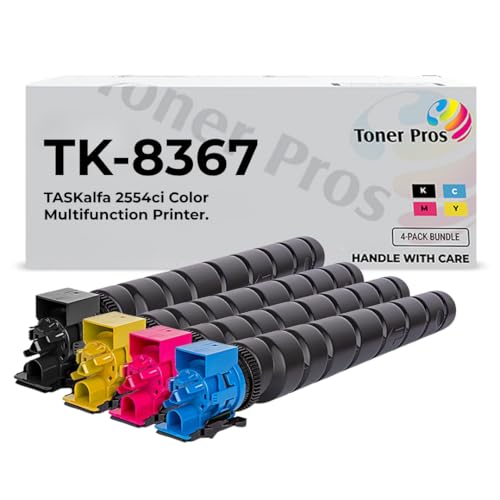 Toner Pros Remanufactured Toner Cartridge for Kyocera Taskalfa 2554ci Color Multifunction Printer – High Yield 4-Pack – Replaces TK-8367K, TK-8367C, TK-8367M, TK-8367Y – Made in USA