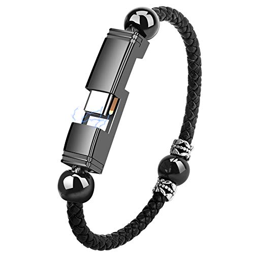 SIKOYA USB Type C Charger Bracelet for Men, Creative USB Charging Cable Durable Leather Braided Wrist Band Portable Short Charger Cord Cable ï¼ˆUpgraded Versionï¼‰
