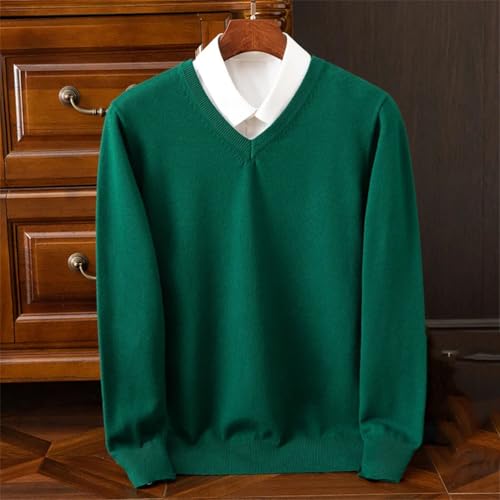 Men's Solid Merino Wool Pullovers V-Neck Long Sleeves Casual Simple Business Knit Sweater4