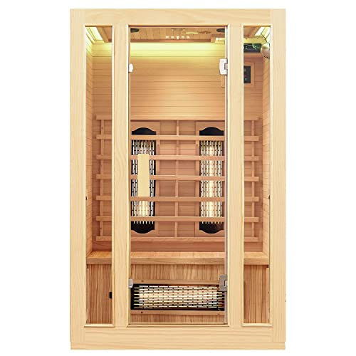Artsauna Infrarotkabine Nyborg S120V Vollspektrumstrahler, 2 Personen, 120x105x190 cm, LED Farblicht & Glastür, Infrarotsauna Wärmekabine Sauna Cover