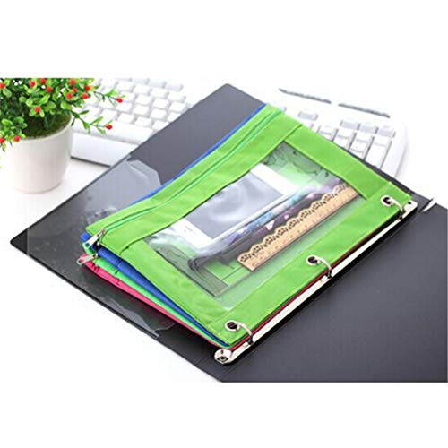 10 Pcs Ring Binder Pencil Pouch, Pencil Bag With Holes 3-Ring Zippered Pouches Binder Bag - 9.8 X 7 Inches, Assorted Colors #TOP5