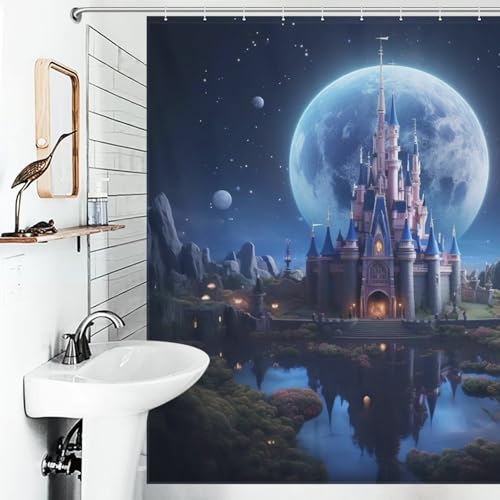 Rideau de douche imperméable en polyester lavable château 183x183cm avec crochets - 6