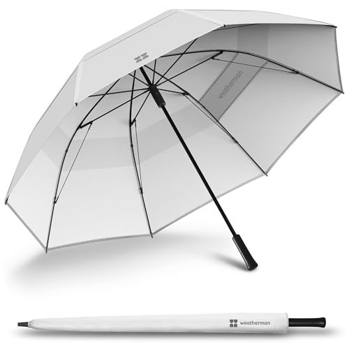 Weatherman Umbrella - Golf Lite Umbrella Extra Large Big Oversize Windproof for Golf Bag Push Cart w/ UV Protection - Waterproof Heavy Duty Umbrellas for Rain Sun for Men Women - Resists Up to 55 MPH Winds (White)