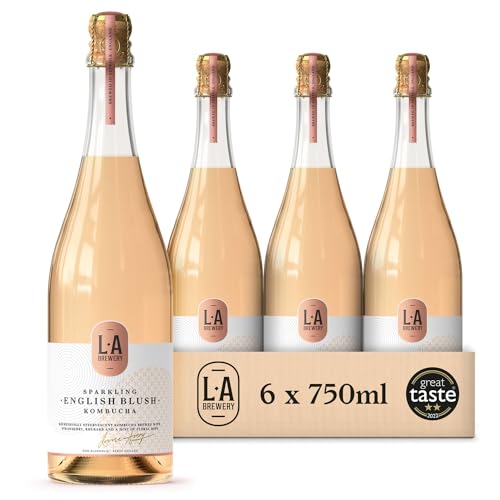 L.A Brewery | Non Alcoholic Sparkling Craft Kombucha Drink - English Blush - Pack of 6 x 750ml - Low Calorie Non Alcoholic Drinks - Kombucha Tea - Gluten Free & Vegan Soft Drinks | Brewed in the UK