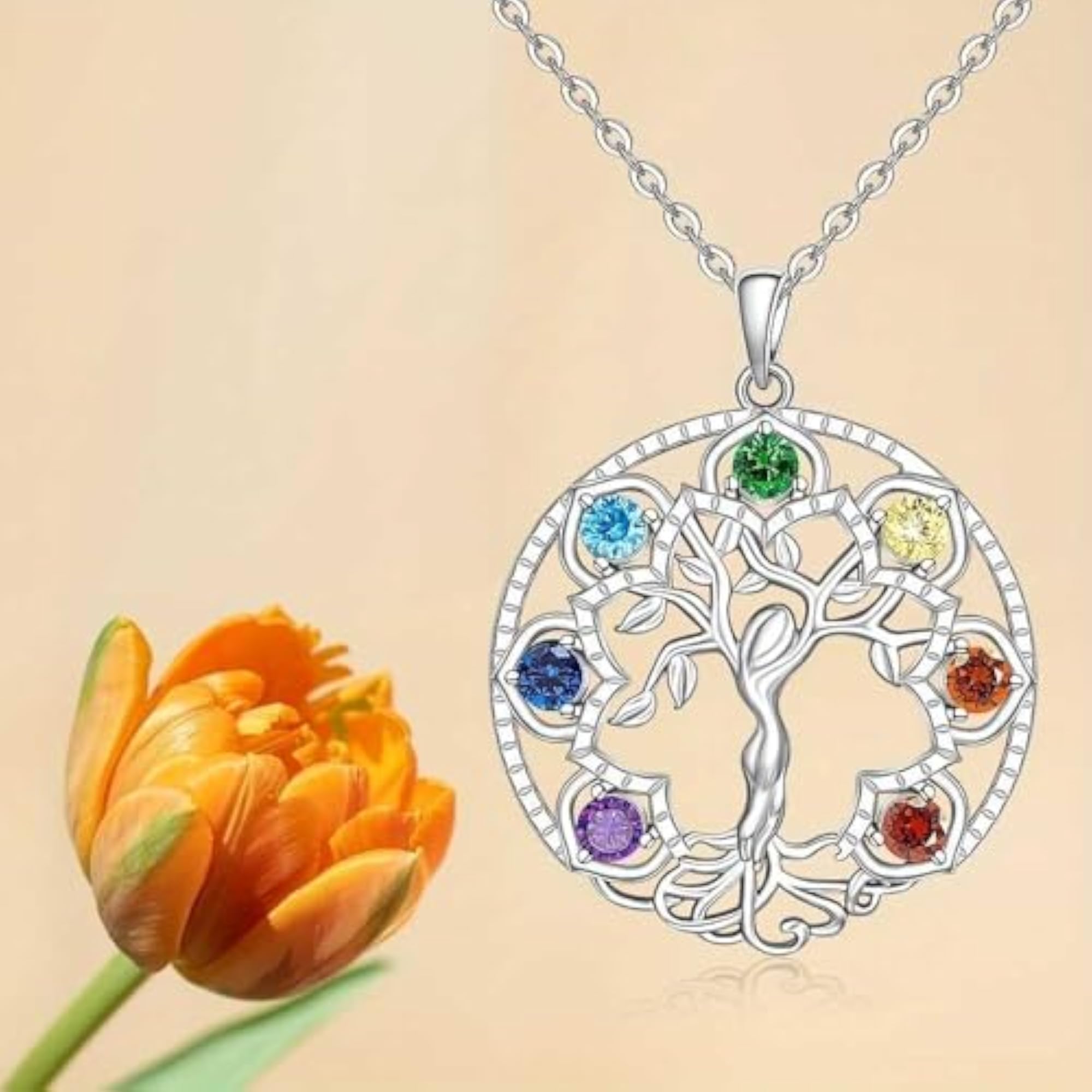Tree of Life Chakra Energy Pendant Necklace with Chain