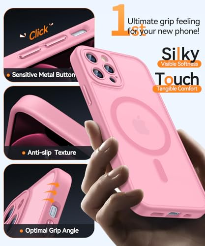 Image of CANSHN Magnetic Compatible with iPhone 12 Pro Max Case, Upgraded [Full Camera Protection] [Compatible with Magsafe] [Translucent Matte] Shockproof Protective Phone Cover 6.7 Inch - Pink