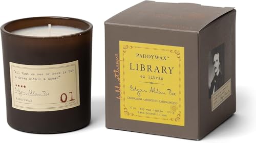 Paddywax Scented Candles Library Edgar Allan Poe Luxury Artisan Candle, 6.5-Ounce, Cardamom, Absinthe & Sandalwood