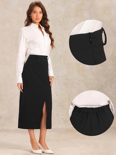 Allegra K Pencil Skirt for Women's High Waist Work Office Slit Midi Skirts2