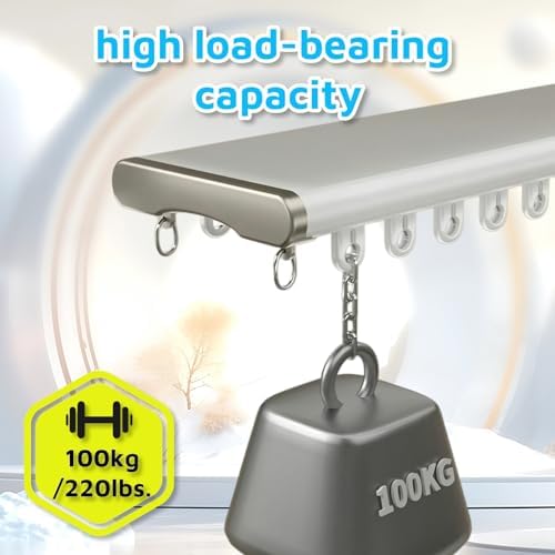 Heavy-Duty Double Curtain Track Ceiling Mount - 100mm Nano Silence Curtain Rod with Silent Rollers & Hooks for Living Room, Bedroom, Balcony (Champagne, 7.5ft)