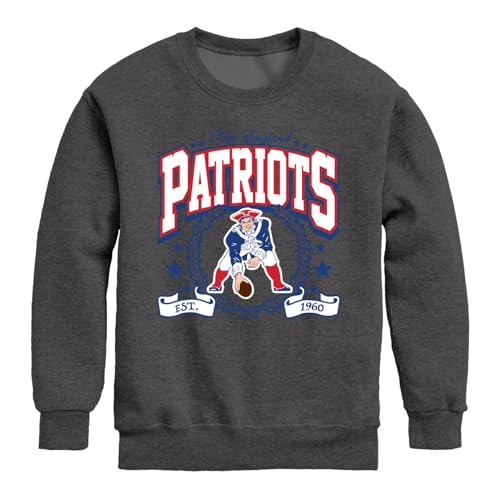 Junk Food NFL - New England Patriots - NFL Prep - Officially Licensed Youth Pullover Fleece Crew Neck for Boys and Girls Heather Charcoal