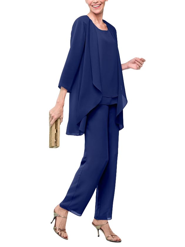 3 Pieces Mother of The Bride Pant Suits Chiffon Formal Evening Dress for Wedding Guest Outfit Sets3