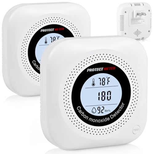 Carbon Monoxide Detectors,2 Pack 3in1 Portable Carbon Monoxide detectors Plug in Wall for Travel, CO Alarm/Monitor for Home/Hotel Room/RV with AC Socket with Temperature & Humidity Detectors