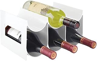 mDesign Wine Rack  Water and Wine Bottle Holder for Worktops, Pantries and Fridges  Wine Storage Rack with 2 Tiers and 6 Slots  White