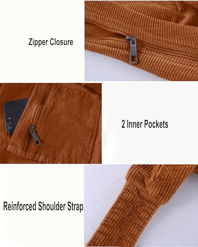 Image of 2026 Corduroy Tote Bag with Zipper Large Casual Handbags Shoulder Purse for Women