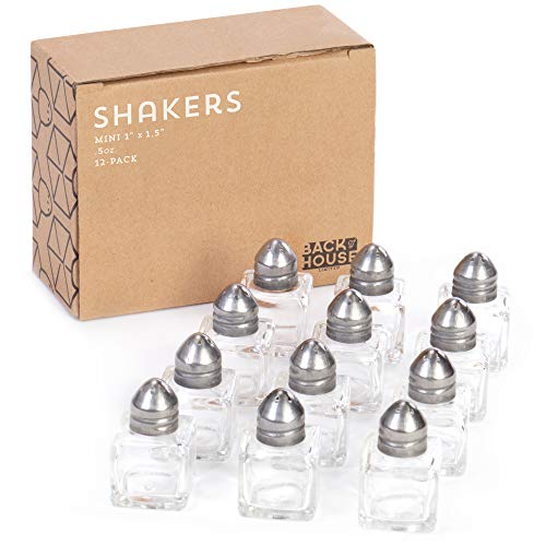 12-pack of Mini Spice Shakers Salt Pepper Spices Seasonings – 1 x 15 Stainless Steel Top Glass Cube Body Jars - Holds 5oz – Small Personal Travel Restaurant Home Kitchen Supplies