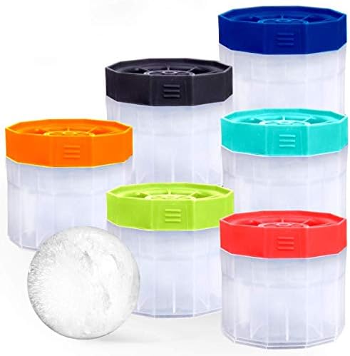 PREMIUM Ice Ball Molds, Round 2.5 Inch Ice Spheres. Stackable Slow Melting Round Ice Cube Maker for Whiskey and Bourbon (6, Multi)