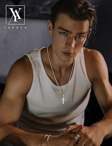 YADOCA 925 Sterling Silver Cross Necklace for Men - 3mm Stainless Steel Box Chain Silver Cross Chains Beveled Edge Crucifix Cross Pendant Necklace Jewelry for Women Mens 16-24 Inches3