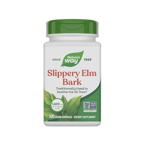 Nature's Way Slippery Elm Bark, Traditional Support to Soothe the GI Tract*, Vegan, Slippery Elm Capsules, 100 Capsules