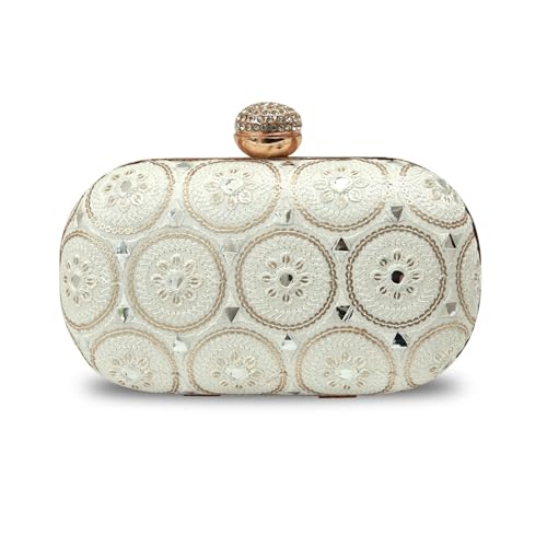 Image of THE TAN CLAN Inaara Oval Clutch for women Purses Luxury Evening Handbags for ladies with Detachable Handle