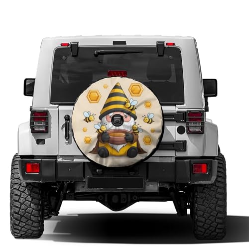 Image of Delerain Spare Tire Cover with Backup Camera Hole Gnome and Bees Wheel Covers Waterproof Dust-Proof UV Sun Universal Fit for Jeep Trailer RV SUV Truck (17 Inch for Diameter 31 inch-33 inch)