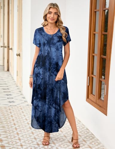 Image of JollieLovin Womens Plus Size Casual Summer Maxi Long Dress Short Sleeve T-Shirt Loose Sun Dress(L-5X)
