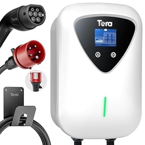Tera EV oplader type 2 11 KW thuislaadstation Wallbox, oplaadkabel elektrische auto met kabelhouder, oplaadkabel 3-fasen CEE stekker 16A 5PIN, 6,5 m kabel voor EV’s en PHEV’s, model A04 wit
