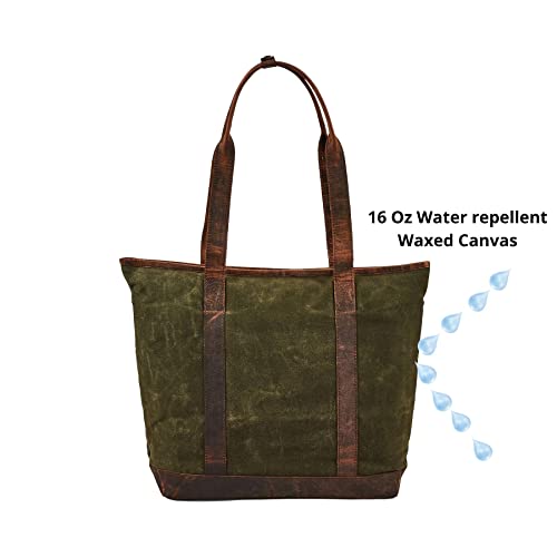 Bolso Tote grande para mujer con cuero y lona encerada miniatura 6