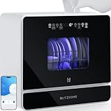 BLITZHOME WiFi Countertop Portable Dishwasher, Smart 9 Programs, 167℉ High-Temp, 360° 3Spray, 24H Timing, Hot Air Drying, Air Refresh, Baby-Care, LED Light, 5.2L Built-in Water Tank for Apartments RVs