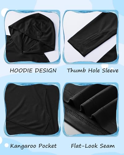 Image of Boys Rash Guard Hoodie UPF 50+ Long Sleeve Sun Protection Swim Shirt