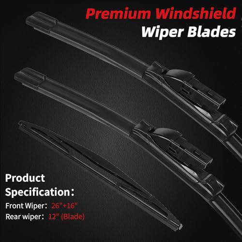 OTUAYAUTO Windshield Wiper Blades Replacement for Subaru Impreza 2017-2023 Crosstrek 2018-2023, All-Extreme Weather Performance Quiet No Trace, Front and Rear Wipers Top Lock 26"+16"+12" (Pack of 3) by OTUAYAUTO - Used condition - Image 2