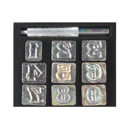 PINGSHI Boutique UK Kit de Tallado de Cuero Número de Alfabeto y Herramientas de Estampado de Patrones Herramientas de Estampado de Cuero Juego para Manualidades de Cuero Que Funcionan Sellos DIY
