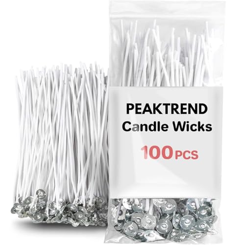 PEAKTREND 100 mechas de algodón preenceradas para hacer velas, bricolaje de velas, mecha de vela gruesa con mechas de vela base para hacer velas