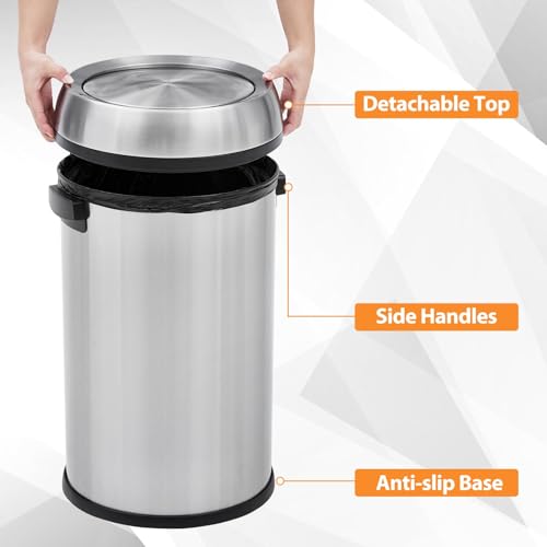 Caneca de basura redonda de acero inoxidable 17 gal miniatura 5