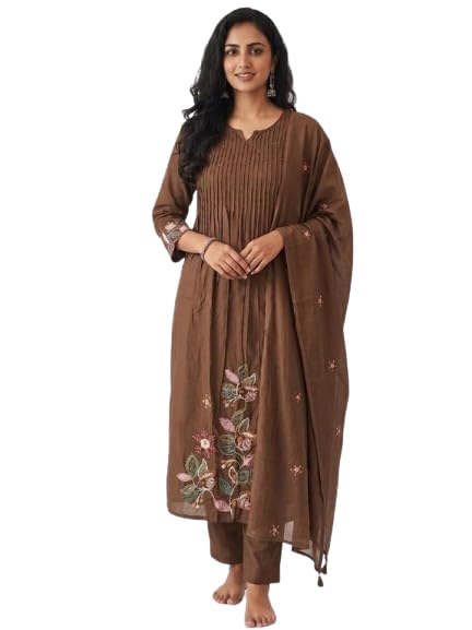 Women's Pure Cotton Straight Kurta Set with Pant and Dupatta | Stylish Long Kurti Dress for Festive, Party, and Ethnic Wear-picture-35