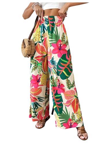 Women's Tropical Palazzo Pants Boho Summer Casual Wide Leg Flowy Trousers