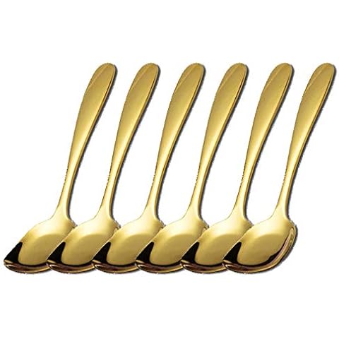 Dessert Spoons 304 Stainless Steel Spoons 6 PCS 6.1in Sundae Ice Cream Spoon Cake Coffee Tea Spoons Suitable for Daily Use (Gold) Cover