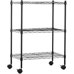 Langria Estanteria Metalica Amazon Basics 3 baldas estrechos con ruedas, Negro, 58.92 x 34.04 x 83.18 cm (L x W x H)