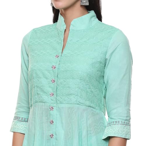 Image of BIBA Women Cotton Asymmetric Solid Kurta Churidar Suit Set