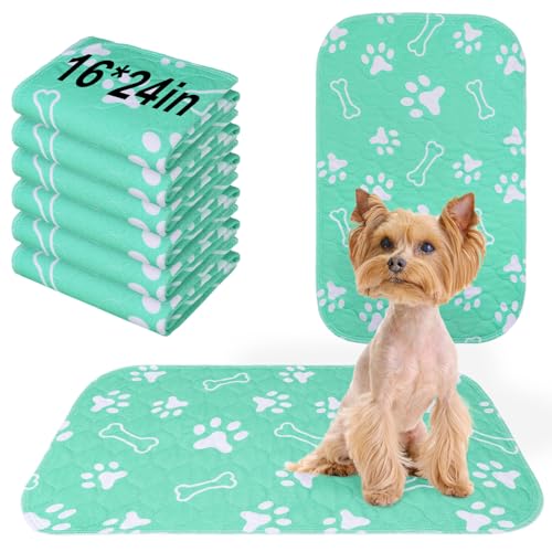 Image of BEAUTYZOO 6 Pack Washable Pee Pads for Dogs, Reusable Puppy Pads for Potty Training, Waterproof Super Absorbent Whelping Pads Mats Non Slip Against Urine for Small Medium Dogs Cats, 16 inch x 24 inch