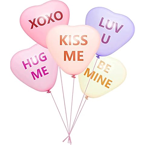 Haooryx 52Pcs Valentine's Day Balloons Candy Color Heart XOXO LUV U BE MINE KISS ME Sweet Banner Garland Decorations Proposal Show Love Anniversary Wedding Party Valentines Supplies Cover