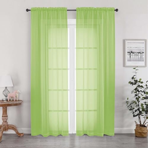 Image of OWENIE Lime Sheer Curtains 84 Inches Long for 2 Panels Set, Solid Light Filtering Voile Sheer Curtains for Living Room Bedroom, Modern Rod Pocket Lime Curtain, 2 Pcs Total 84 Width 84 Long