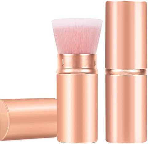Falliny Retractable Makeup Brushes, Travel Kabuki Powder Foundation Brush, Portable Face Liquid Foundation Sunscreen Brush with Cover for Blending Liquid, Bronzer,Cream or Flawless Powder Cosmetics