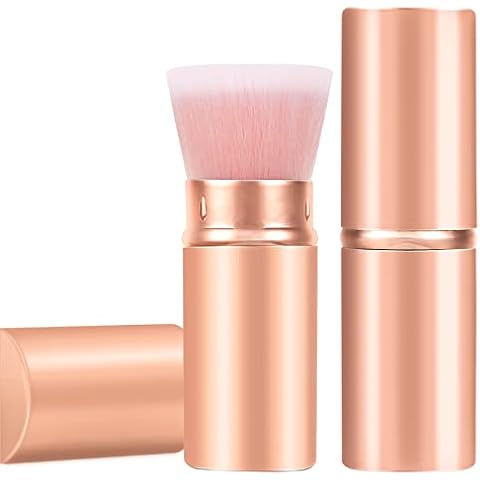 Falliny Retractable Makeup Brush, Portable Liquid Foundation Brush Travel Kabuki Makeup Brush with Cover Perfect for Blending Liquid, Cream or Flawless Powder Cosmetics Cover