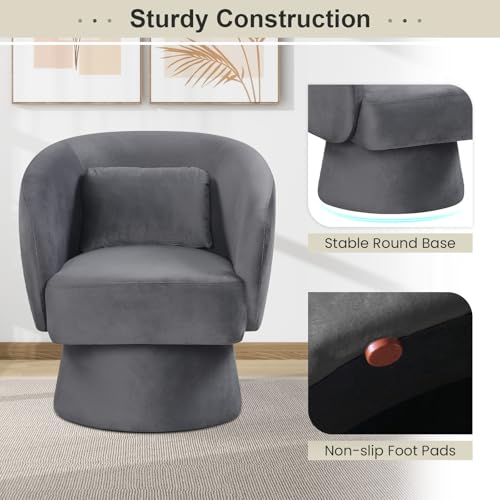 Sillón giratorio tapizado en peluche Gris miniatura 6