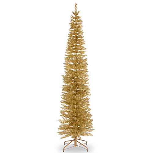 National Tree Company Artificial Christmas Tree, Champagne Gold Tinsel, Includes Stand, 7 feet