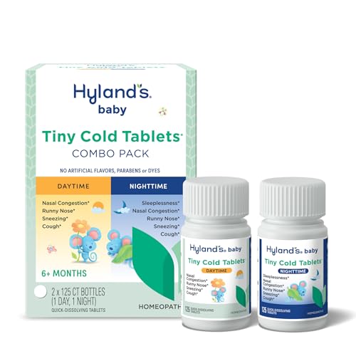 Hylands Baby Tiny Cold Tablets Day and Night Value Pack Infant and Baby Cold Medicine Decongestant Runny Nose and Cough Relief 250 Quick-Dissolving Tablets
