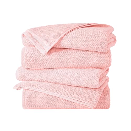 Great Bay Home 100% Cotton 4 Pack 54x27 Bath Towel Set - Absorbent, Quick-Drying, Durable Towels for Bathroom Decor - Low-Twist, Two-Ply Fibers (Pink)