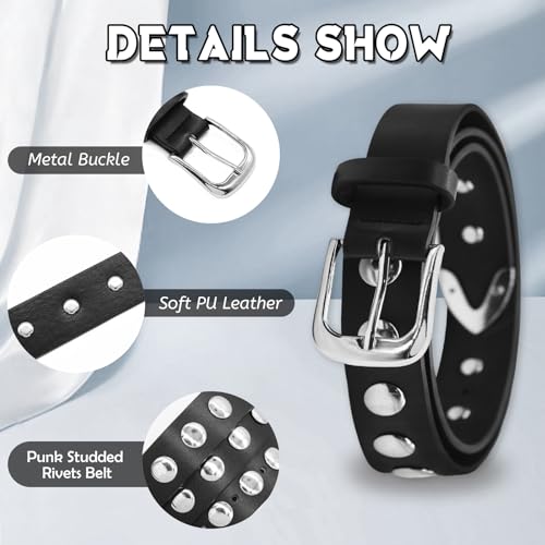Long Keeper Women Leather Belt Vintage Punk Studded Belts for Pants Jeans Dresses Fashion Goth Ladies Vegan Leather Belt4